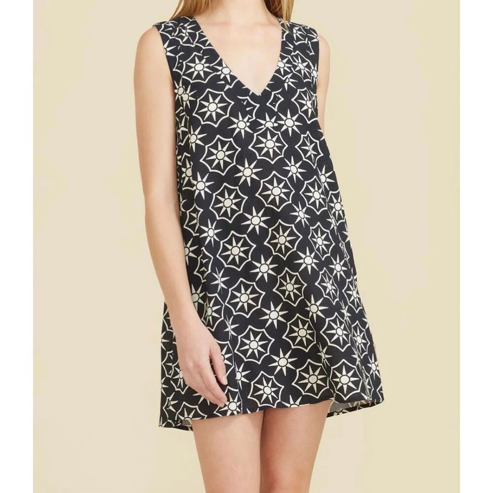 NWT Sitano Natalia Geometric Linen Blend Shift Dress Resort Vacation Boho Medium